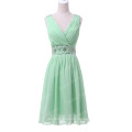 Grace Karin Light green Chiffon Beaded Knee length v neck V back style Short evening dress CL6104